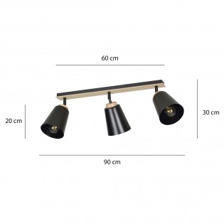 Regletté de plafond Tasla Noir (3 lumieres)
