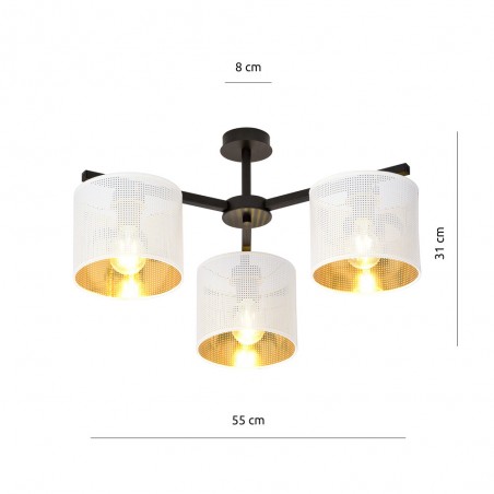 Plafonnier Rivera Blanc/Or (3 lumieres)