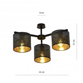 Plafonnier Rivera Noir/Or (3 lumieres)