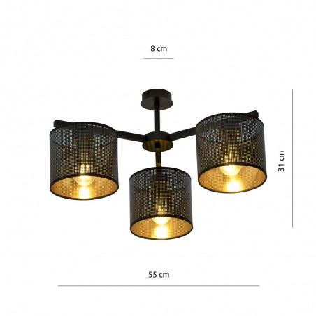 Plafonnier Rivera Noir/Or (3 lumieres)