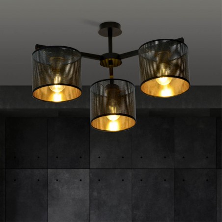 Plafonnier Rivera Noir/Or (3 lumieres)