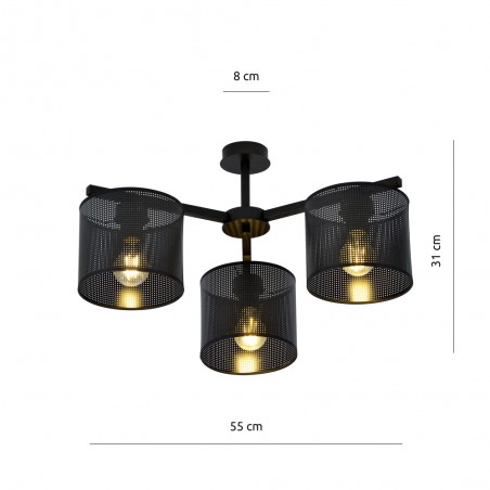 Plafonnier Rivera Noir (3 lumieres)