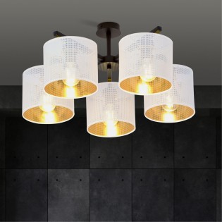 Plafonnier Rivera Blanc/Or (5 lumieres)