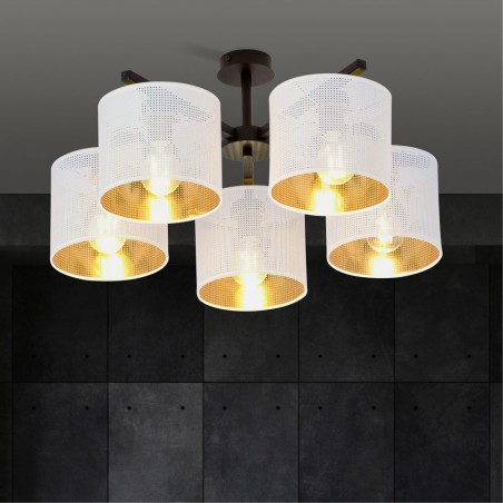 Plafonnier Rivera Blanc/Or (5 lumieres)