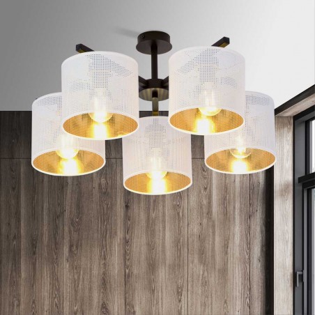 Plafonnier Rivera Blanc/Or (5 lumieres)