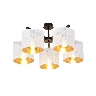 Plafonnier Rivera Blanc/Or (5 lumieres)
