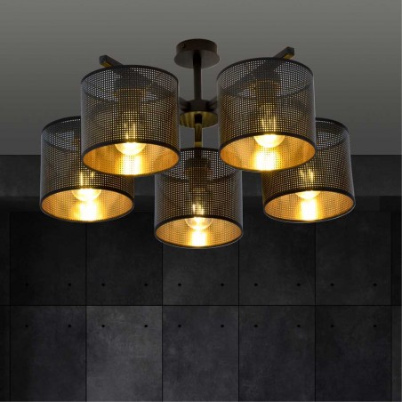 Plafonnier Rivera Noir/Or (5 lumieres)