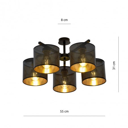 Plafonnier Rivera Noir/Or (5 lumieres)
