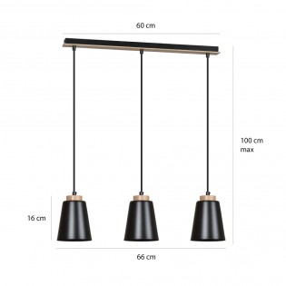Regletté de plafond Lasso Noir (3 lumieres)