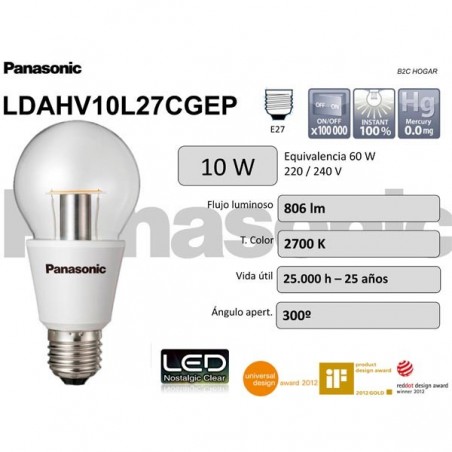 Pack 2x LED 10W Nostalgic Clear - Panasonic