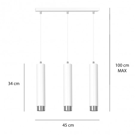 Regletté de suspension Mura Blanc/Chrome (3 lumieres)