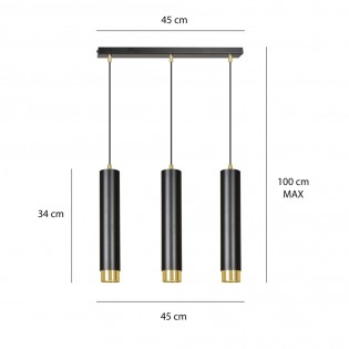 Regletté de suspension Mura Noir/Or (3 lumieres)