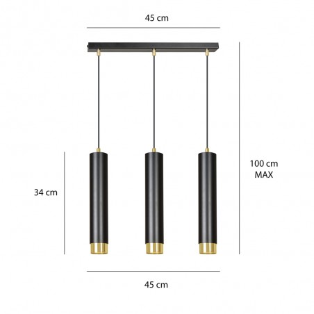 Regletté de suspension Mura Noir/Or (3 lumieres)