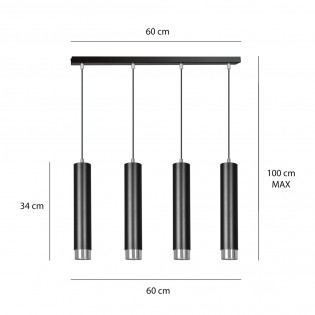 Regletté de suspension Mura Noir/Chrome (4 lumieres)