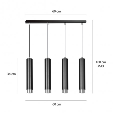 Regletté de suspension Mura Noir/Chrome (4 lumieres)