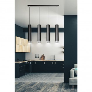 Regletté de suspension Mura Noir/Chrome (4 lumieres)