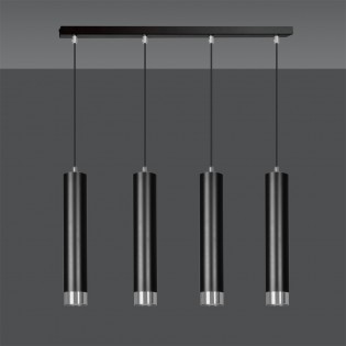 Regletté de suspension Mura Noir/Chrome (4 lumieres)