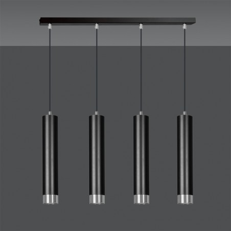 Regletté de suspension Mura Noir/Chrome (4 lumieres)