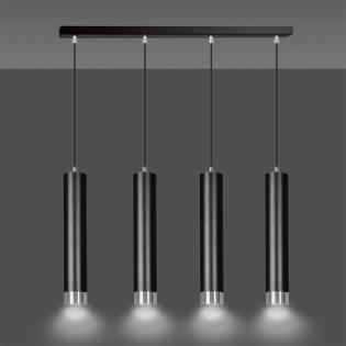 Regletté de suspension Mura Noir/Chrome (4 lumieres)