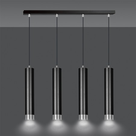 Regletté de suspension Mura Noir/Chrome (4 lumieres)