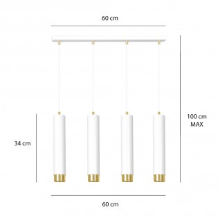Regletté de suspension Mura Blanc/Or (4 lumieres)