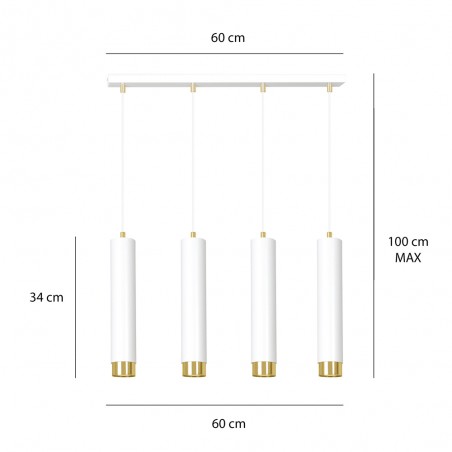 Regletté de suspension Mura Blanc/Or (4 lumieres)