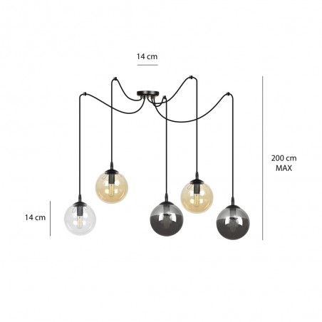 Lampe de suspension Fedora Graphite (5 lumieres)