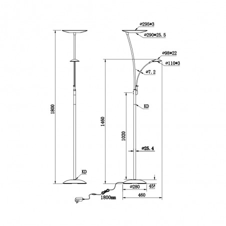 Lampadaire á LED Granby (29W+6,5W)