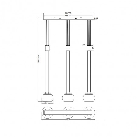 Regletté de plafond LED Madison Opal Dimmable (3x8W)