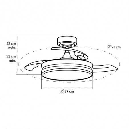 Ventilateur LED avec pales rétractables Moss Mini CCT (35W)