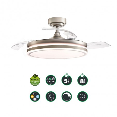 Ventilateur à LED avec pales rétractables Perla Niquel CCT (72W)