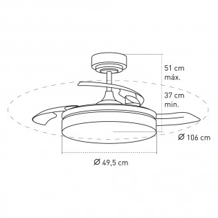 Ventilateur á LED avec pales pliantes Vera CCT Dim (30+10W)