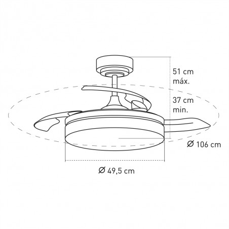 Ventilateur á LED avec pales pliantes Vera CCT Dim (30+10W)