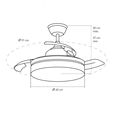 Ventilateur á LED avec pales pliantes Vera Mini CCT Dim (30+10W)