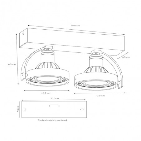Regletté de plafond LED Dorian (2x12W)