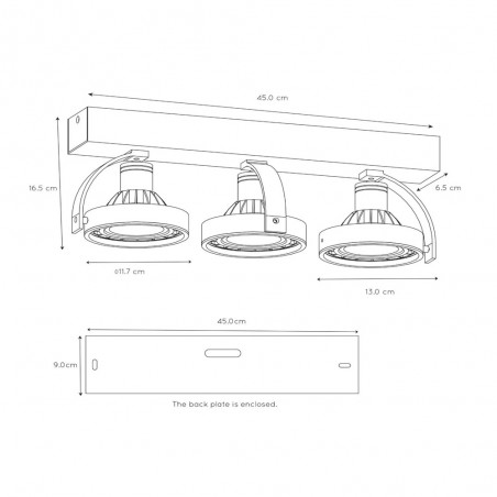 Regletté de plafond LED Dorian (3x12W)