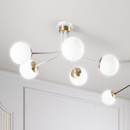 Plafonnier Rodisa Blanc-Or (5 lumieres)