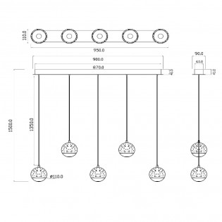 Regletté de plafond LED Sentubal (5x5.3W)