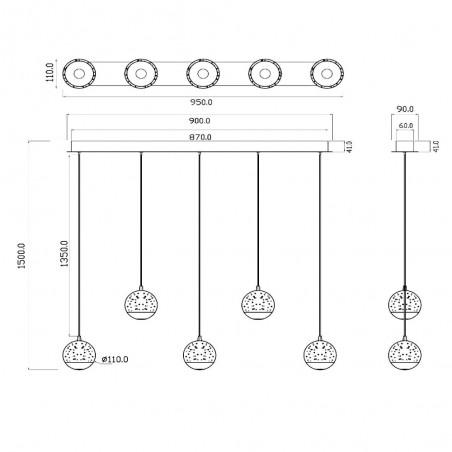 Regletté de plafond LED Sentubal (5x5.3W)
