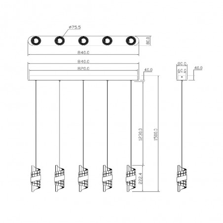 Regletté de plafond LED Kligande (5x7,8W)