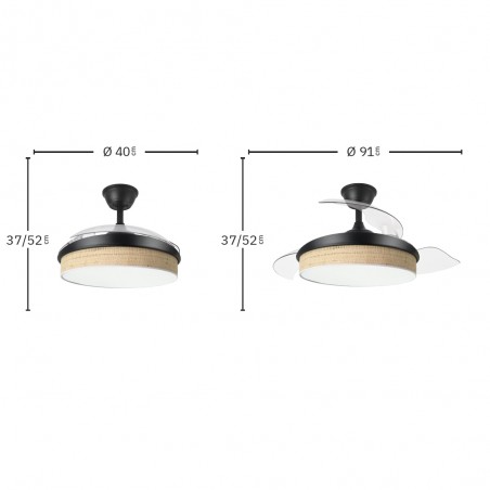 Ventilateur LED pales rétractables Moda Mini Cañizo Claro (72W)