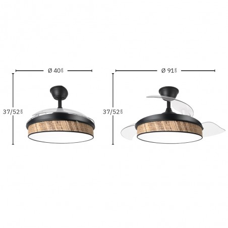 Ventilateur LED pales rétractables Moda Mini Cañizo Oscuro (72W)