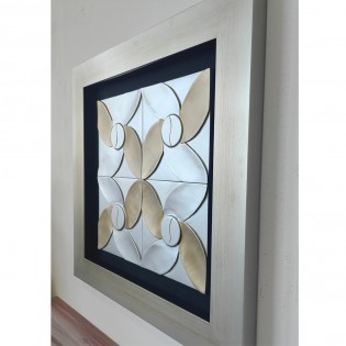 Tableau avec bois sculpté en 3D I (90x90cm.)