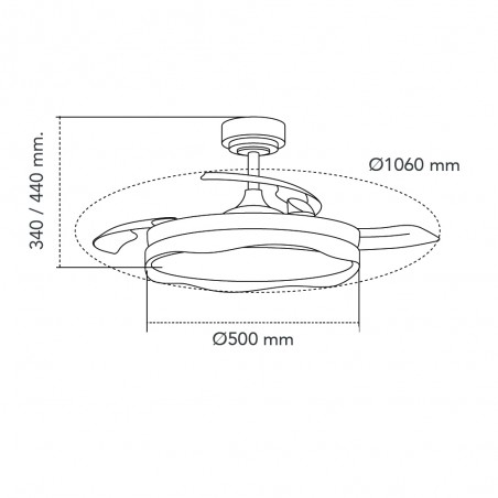 Ventilateur LED pales pliantes Oku CCT Dim (72W)