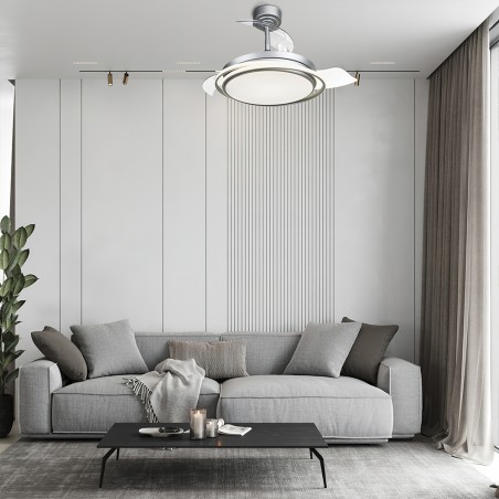 Ventilateur LED avec pales pliantes Antila Argent CCT Dim (60W)