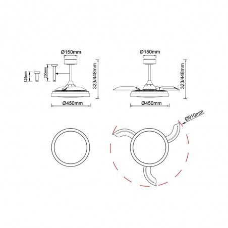 Ventilador LED aspas desplegables Mistral Mini CCT Dim (40W)