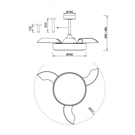 Ventilador LED aspas desplegables Alaska Mini CCT Dim (45W)