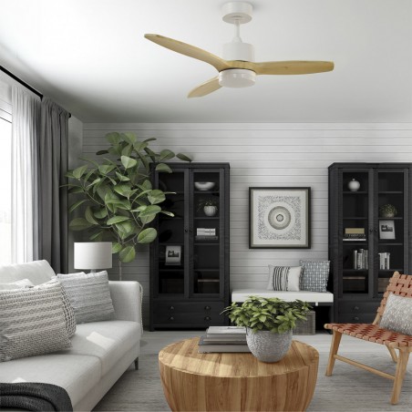 Ventilateur de plafond LED Nare Blanc+Bois CCT (22W)