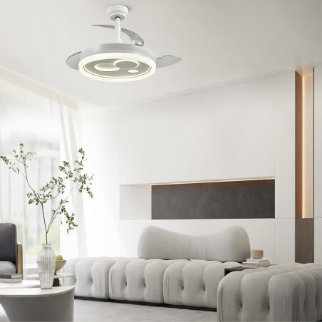 Ventilateur LED pales rétractables Raina Blanc CCT Dim (50W)