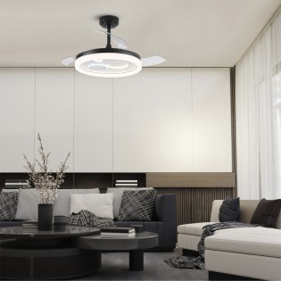 Ventilateur LED pales rétractables Raina Noir CCT Dim (50W)